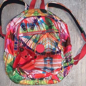 RARE! KIPLING Backpack Tropical Paint Spatter w the signature PLUSH MONKEY!